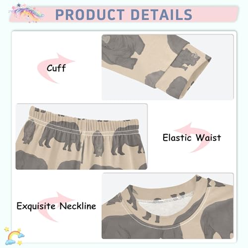 African Animal Rhinos Pajama Sets Long Sleeve Top with Pants Cotton Soft Sleepwear 2 Piece Pjs Set, 6 Years Old3