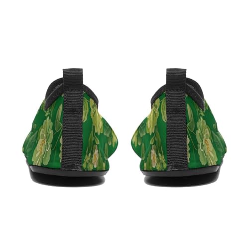 Water Shoes for Women Men Swim Beach Shoes Quick Dry Barefoot Aqua Shoes Green Background Flower Sport Shoes Hiking Shoes 11/12women,9/10men3