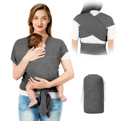 AOOWU Portabebés Portátil, Portabebés Ergonómico Ajustable para Bebés, Fácil de Limpiar Portabebes Multifuncional Respirable Porta Bebes de Manos Libres Elástico para Hasta 15kg (Gris Oscuro)