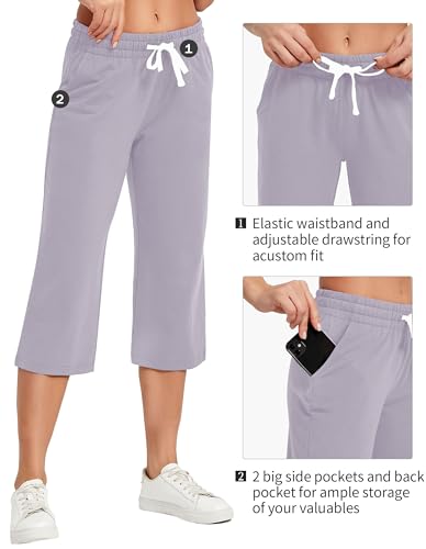 Image of SPECIALMAGIC Women Capri Pants Cotton Yoga Wide Leg Pajama Pants Capris Sweatpants Sports