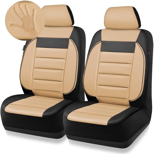 Image of CAR PASS Faux Leather Car Seat Covers Front Seats Only, 3D Foam Support Car Seat Covers, Universal fit for Trucks Vans SUVs Sedans Automotive Comfortable, Airbag Compatible 2 Pieces Front Black Beige