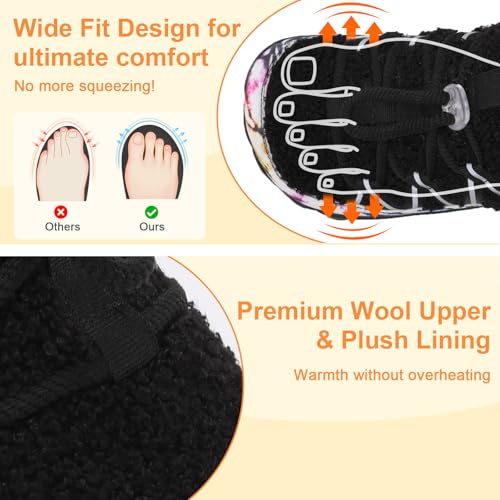 relxfeet Women's Wide Width Slippers Cozy Furry Barefoot House Shoes with Adjustable Fit Non-Slip Indoor Outdoor Slippers for Diabetic Bunion Swollen Feet Friendly3
