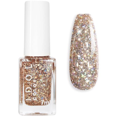 Glitter Nail Polish - Sparkly Gold Nail Polish - Flash Shinny Gold Nail Varnish - Shimmer Diamond Nail Varnish Quick Dry&Long Lasting Nail polish Holographic Nail Paint Sequins Nail Art No Need Cure