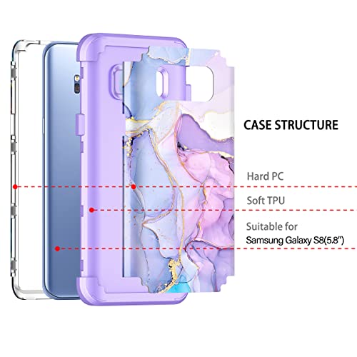 Miqala MI0073-01 For Galaxy S8 Case,Marble Design Three Layer Heavy Duty Shockproof Hard Plastic Bumper +Soft Silicone Rubber Protective Case For Samsung Galaxy S8,Purple thumb #2