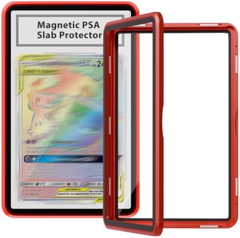 Premium Graded Magnetic Trading Card Protector for 35pt PSA & CGC,One Touch Card Holder UV Protection,Slab Bumper Guard,Scratch Resistant Aluminum Frame Card Storage Holders (Red)