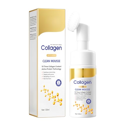 Mousse Limpiador Colágeno Antiarrugas 120ml, Espuma Limpiadora Colágeno Poros, Espuma Limpiadora Ácido Hialurónico Brillo, Mousse AntiedadColágeno Nutrición, EspumaLimpiadora Textura Piel
