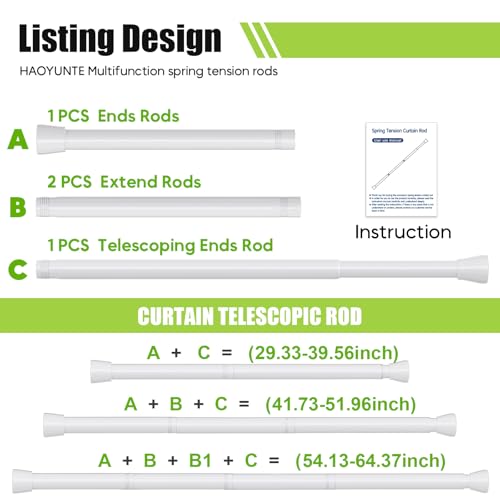 Image of Tension Curtain Rod 2 Pack 30-64 Inch Curtain Rods No Drilling White Tension Spring Rod Adjustable Curtain Rod Expandable Pressure shower Rod for Windows Closet Doorway