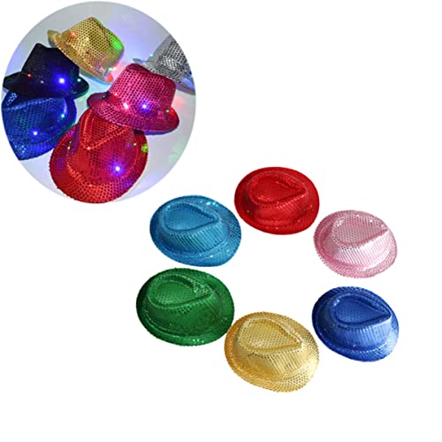 Bestoyard 3 Pieces Led Fedora Hat Led Light Up Fedora Hat Led Luminous Jazz Hat Sequin Fedora Hat Dress Up Fedora Golden #TOP2