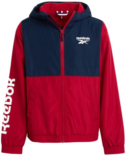 Reebok Boys Windbreaker Jacket - Lightweight Polar Fleece Lined Water and Wind Resistant Hooded Zip Up Jacket for Boys