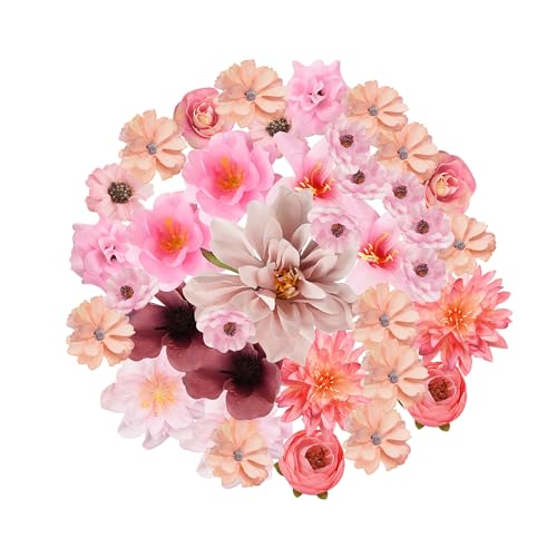 Zequech Lot de 35 Fleurs en Plastique pour Artisanat, Mini Fleurs décoratives en Rose, pour Bouquet de mariée, Tableau Mural, fête de Mariage, fête,...