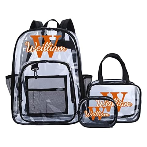 Personalized Custom Name Mini Clear Backpack, Heavy Duty PVC Transparent Bookbag,See Through School Bag -Waterproof Plastic Bag Perfect for School, Security, Travel & Sporting Events Cover