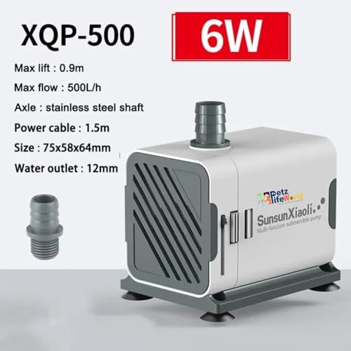 Image of VAYINATO XQP Series Ultra-Quiet Multi-Function Submersible Pump (XQP-500 | 6W | 500L /H | H.Max : 0.9m) Perfect for Fish Tank, Pond, Aquarium, Hydroponics and Water Fountains
