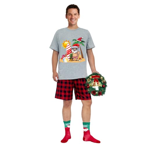 Christmas in July Summer Short Top and Plaids Pant Christmas Matching Pajamas Set4