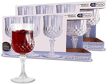 PARTY BARGAINS 8 Crystal-Like Wine Glasses (8oz) - Clear Shatterproof Elegant Hard Plastic Wine Glass with Stem, for Pool Parties, Outdoors, Receptions, Weddings