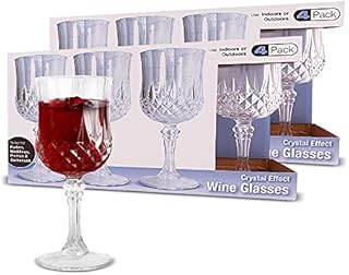 PARTY BARGAINS 8 Crystal-Like Wine Glasses (8oz) - Clear Shatterproof Elegant Hard Plastic Wine Glass with Stem, for Pool Parties, Outdoors, Receptions, Weddings