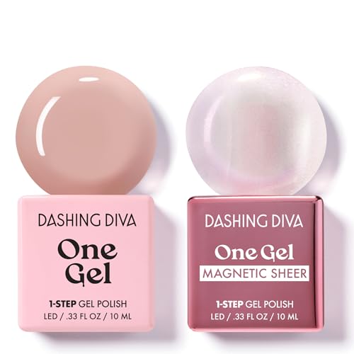 Dashing Diva One Gel Color & Magnetic Topper Duo - Smitten - Kitten & Iridescent Glitter Topper - 3-in-1 Base Coat Nail Color & Top Coat - Gel Nail Polish Set