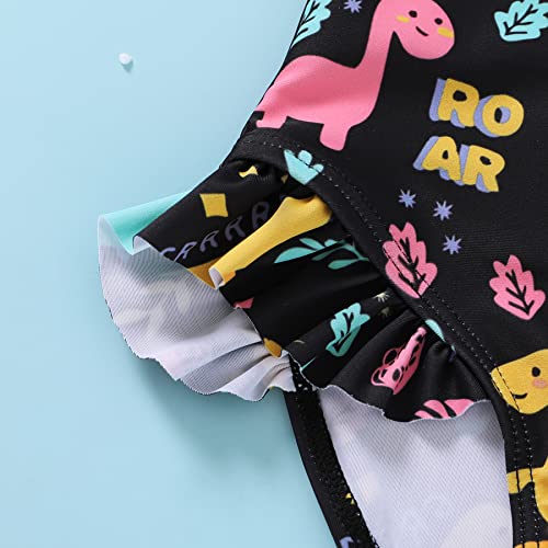Younger Tree Toddler Baby Girls Swimsuit Infant One Piece Bathing Suits Cute Dinosaur Beach Wear Sunsuit Ruffle Swimwear (2T-3T, Black) #TOP3