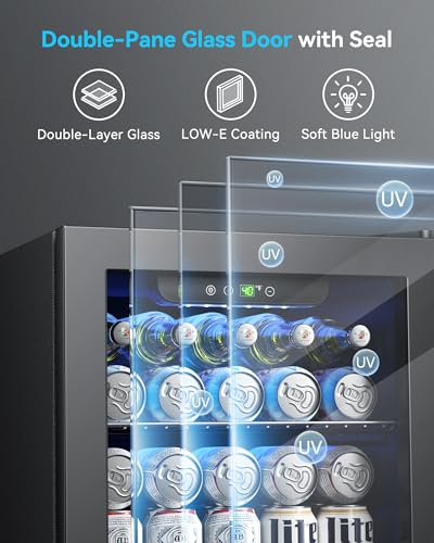 Image of Feelfunn 50 Can Beverage Refrigerator Cooler - 1.3 Cu.Ft Mini Fridge with Glass Door, Soda Beer Drink Wine Fridge, Countertop Small Refrigerator for Bedroom Office Home Dorm Bar, Black