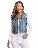 MISS MOLY Women Denim Vest Sleeveless Jean Vest with Chest Pockets-XL Light Blue 3