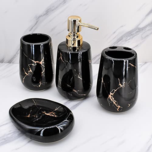 Image of Kookee Ceramic Bathroom Accessories Set of 4, Modern Bath Set with Liquid handwash Soap Dispenser and Toothbrush Holder, Luxury Gift Accessory for Home (8841)