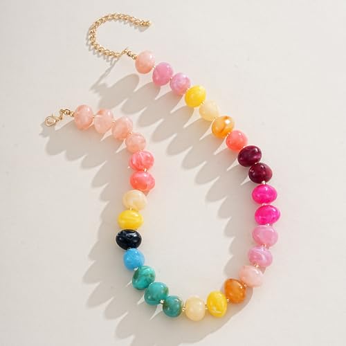 SHANTYSON Colorful Chunky Beaded Necklaces for Women Multicolor Large Round Resin Beads Collar Necklace Boho Trendy Statement Chokers Y2K Summer Beach Jewelry (Multicolor-Oval) by SHANTYSON - Used condition - Image 8