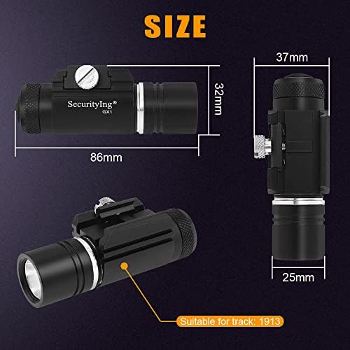 SecurityIng 320LM Rail Mounted Compact Pistol Light, Waterproof Mini Tactical Gun Flashlight Weapon Light Handgun Torch for Picatinny MIL-STD-1913