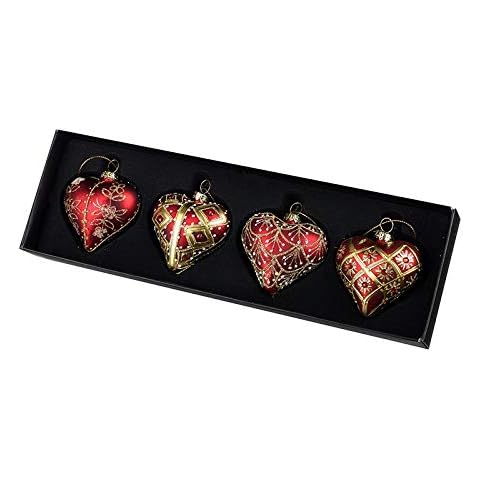 Christmas @ Thumpers Heaven Sends Ornate Red & Gold Heart Bauble Set of 4 Cover
