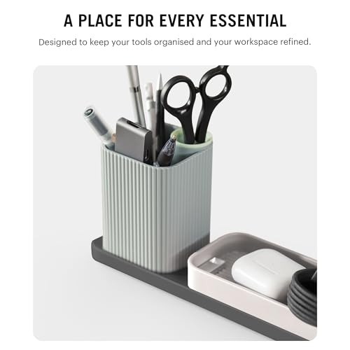 Image of DailyObjects Bar Desk Organizer for Office Desk & Study Table | Premium Aluminium Base Tray with Pen Stand | Phone Stand & Multipurpose Workspace Storage - (Slate)
