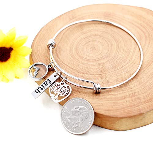 Image of Uloveido Stainless Steel Tree of Life Bangle Mustard Seed Pendant Faith Cuff Bracelet Gifts for Women Teen-Girls Y639