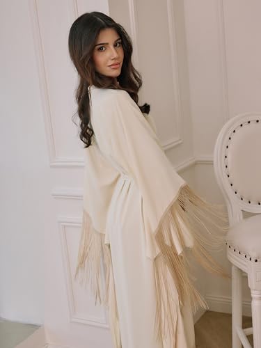 CIDER Maxi Dress Fringe Knotted Stand Neckline Long Sleeve Middle Waist Oversized Fit Casual Vacation Elegant Dress3