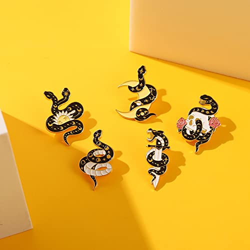 ROFARSO Snake Enamel Lapel Pin Set Cartoon Love Life Pin, Halloween Accessory for Backpacks Clothing Bags Hats Shirts (5piccs pin set)2