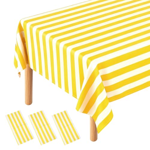 uxcell 3Packs Yellow and White Striped Table Cloths 54 x 108 Inches Rectangle Plastic Tablecloth Waterproof Table Cover for Dining Birthday Party Kitchens Picnic by uxcell - Used condition - US$7.15