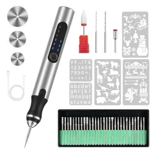Weinsamkeit Bolígrafo Grabador Eléctrico, Juego de Herramientas de Grabado Recargable Pluma de Grabado Mini Herramientas Rotativas Inalámbricas de Bricolaje para Madera,Vidrio,Piedra,Joyería,Cerámica
