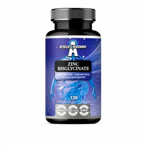 Bisglicinato de Zinc 15 mg por Porción - 120 Tabletas Veganas - 240 Porciones por Paquete - Suplemento de Quelato de Zinc para Apoyar la Inmunidad y la Salud de la Piel - por Apollo's Hegemony