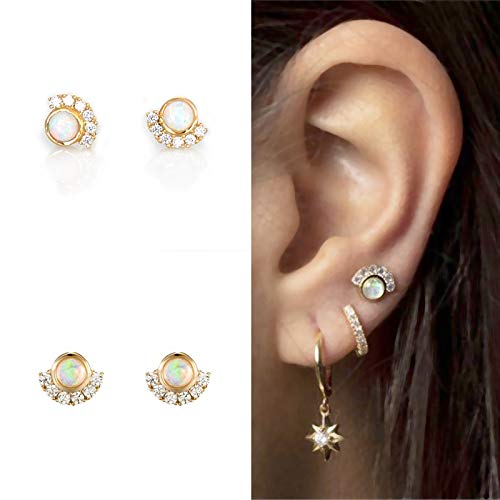 SALAN Orecchini in Argento Sterling da Donna 925 Orecchini Doppio Cuore Orecchini Bianco Rosa Orecchini Opale con Zircone Gioielli Fini
