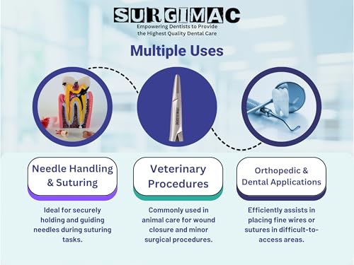 Image of SurgiMac 6.5 inch Locking Needle Holder Forceps - Crile-Wood Design for Medical, Ortho, and Veterinary Use - Stainless Steel Tool with Serrated Jaws