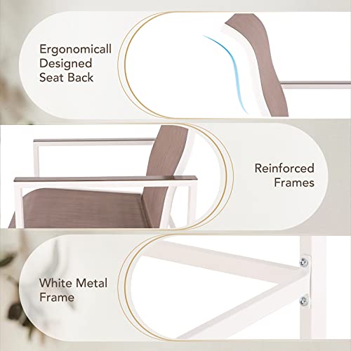 Phi Villa Outdoor Bar Set,Bar Height Chair With Armrest And Backrest And Large Square Metal Table,White Solid Metal Frame And Quick-Drying Fabric For Garden Lawn Poolside #TOP2