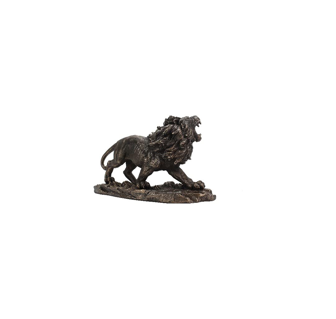 Große Brüllende Löwe Skulptur Handgefertigt in Bronze-Optik Lebensgroß | Echter Löwe Figur als Motivation für Unternehmer | Deko Figur in Schwarz-Gold Statue Groß