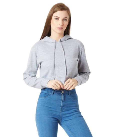 Image of Girls and Womens Long Sleeve Casual Solid Crop Top Hoodies (Foe Summer and Winterwear Both)