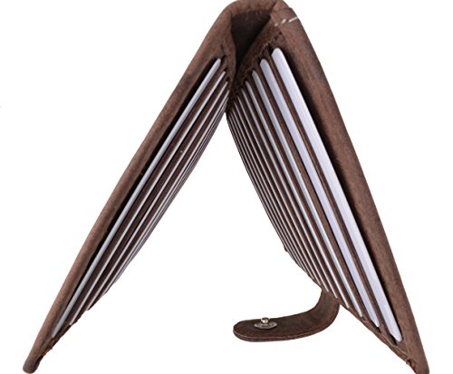 RFID Blocking Bifold Premium Vintage Leather Credit Card ID Holder Long Wallet with Snap Closure (Brown)4