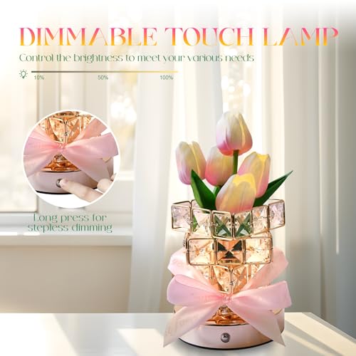 Image of Tulips Lamp Gifts for Mom /Birthday Gifts for Women, Rechargeable Cordless Touch Table Lamp, 3 Color Colour Dimming Small Night Light-Gift for Mothers Day, Valentines Anniversary, Unique Home Decor