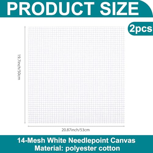 Image of Knitgrip 1 Pack Needlepoint Canvas 14 Mesh 20 x 20 Inch Blank White Canvas Polyester Cotton Needlepoint Mesh Twist Interlock for Embroidery Blanks DIY Knit Crochet Projects Make Divider