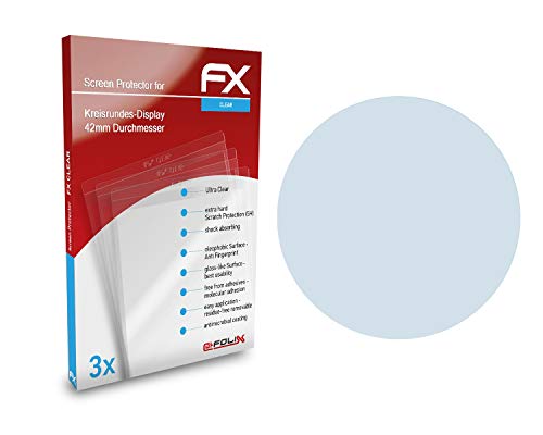 atFoliX Screen Protection Film compatible with Circular screen 42mm Diameter Screen Protector, ultra-clear FX Protective Film (3X)