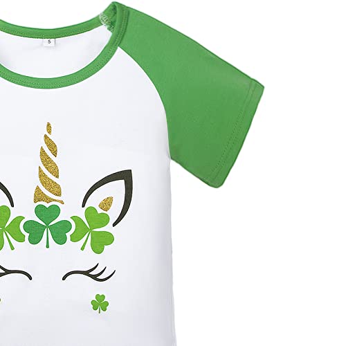 LUCKYGAL Girls St Patricks Day Shirts Glitter Unicorn T-Shirt Kids Raglan Sleeve Tee Tops3