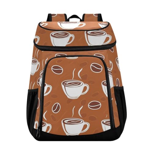 Coffee Brown Cooler Backpack Leakproof Insulated Lunch Cooler Bag 30 Cans Camping Backpacks for Beach Road Trip Picnic