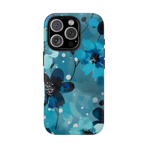 Coque iPhone 16 Pro rigide brillante finies les rayures motif floral bleu