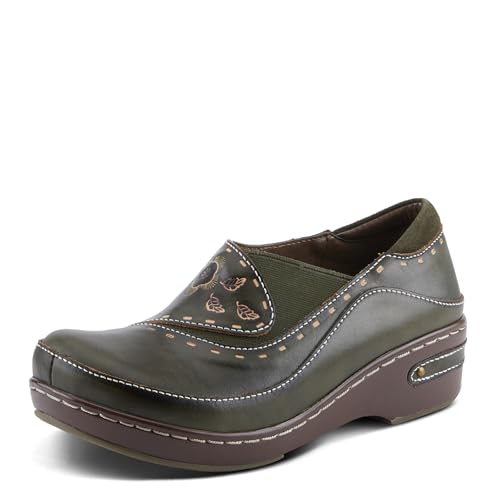 Image of Spring Step L'artiste Burbank Leather Clogs for Women | Designer Hand-Painted Slip-On Shoes | Ladies Casual Platform Clog