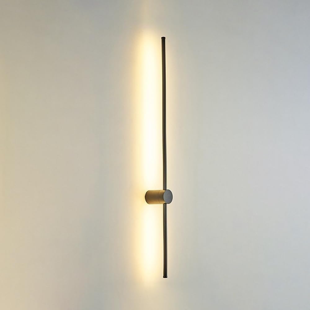 Hertl Modern Hardwire Wall Sconce, Black Wall Light Linear 360° Rotatable LED Wall Lamp, Wall Mounted Lights for Bedroom, Living Room and Decorative Background Lighting (Color : Black 6000k, Size :