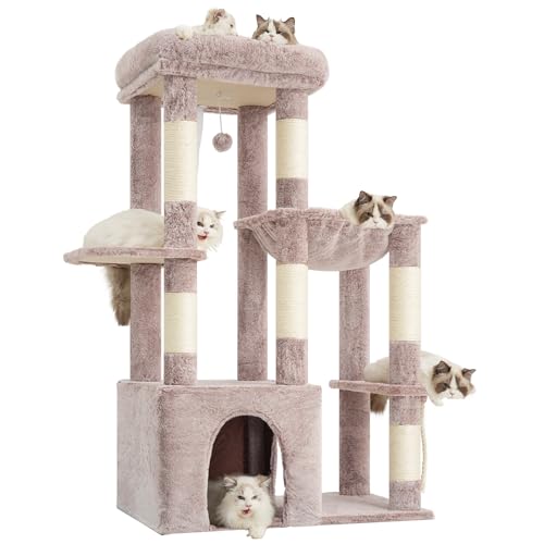 Image of Heybly Heavy Duty Cat Tree, Tower for Indoor Cats Large Adult, Tall Cat Condo House with Extra-Large Baseboard, Multi-Level Plush Furniture with Scratching Posts, Hammock,Toy Balls,Muchroom HCT026MU