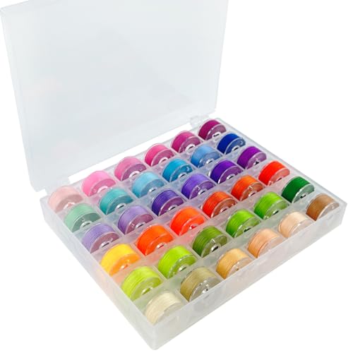 OUYIWEIMAOYI Sewing Machine Bobbins, 36 Colours Underthread Thread, Pre-Wound Bobbin Set, with Clear Storage Box, for Sewing Machine, for Hand and Sewing Machine (Warm Colours)